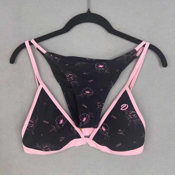 Dixxon Swim Dixxon Pink Peonies Tanning Suit Womens Medium Black Two Piece Bikini Set Swim